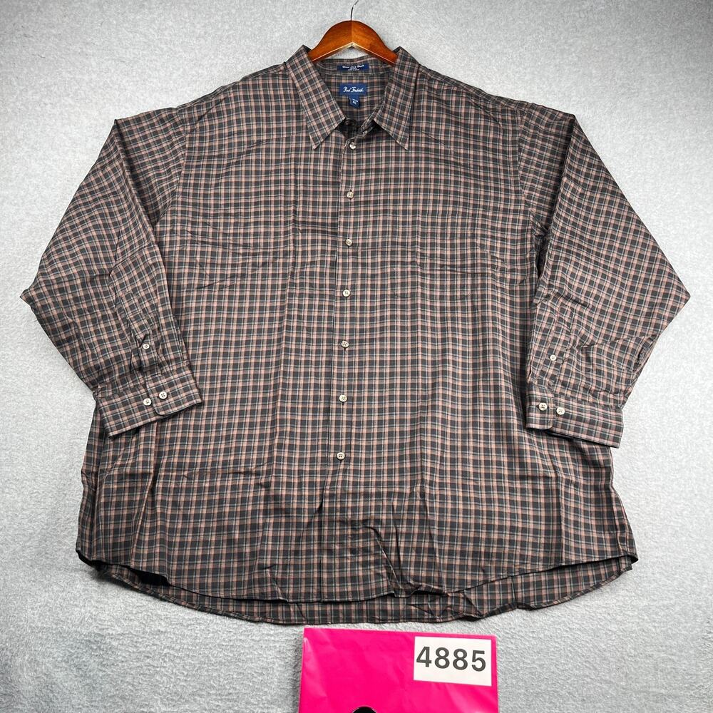 Paul Fredrick Shirt 4XL Black Brown Plaid Casual Button Up Long Sleeve Mens